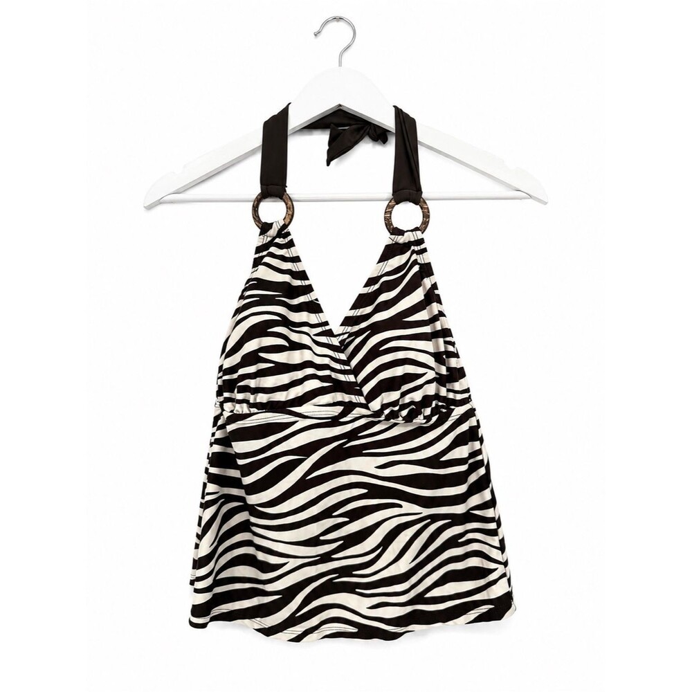 Mossimo Brown & Ivory Zebra Print Tankini Swim Top Size 16W Plus Y2k Style Tie